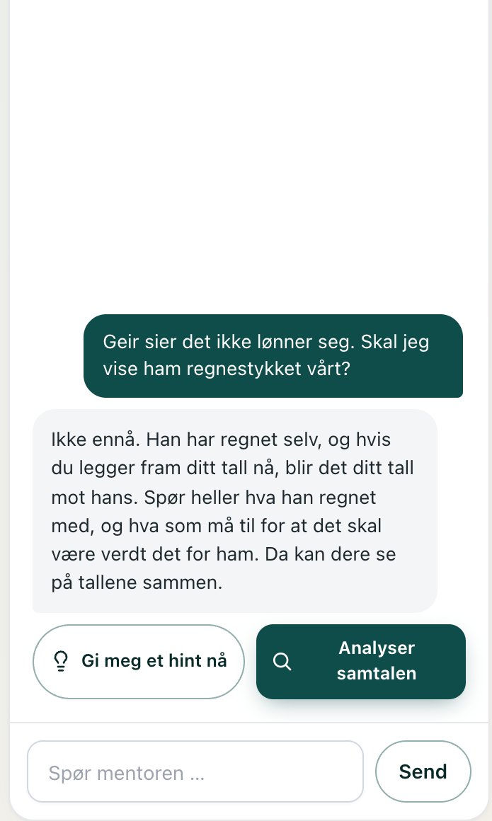 Eksempel: Mentoren svarer på et spørsmål om hvordan møte kunden