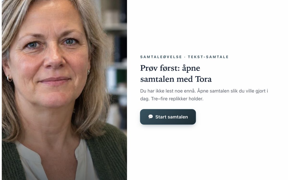 Lederlab: første nivå i mistanke om rus, «Prøv først: åpne samtalen med Tora»