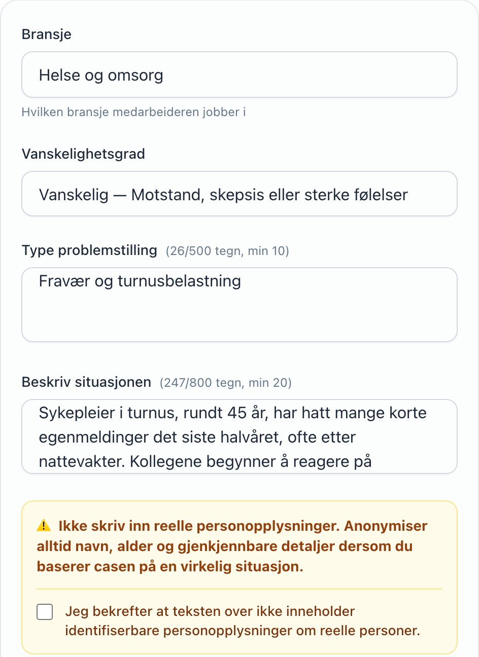 Lederlab: skjemaet «Øv på din virkelighet», utfylt med et fiktivt eksempel fra helse og omsorg